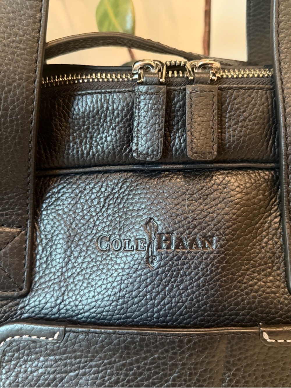 Cole Haan Black Leather Briefcase Work Bag with Shoulder Strap. New. - Picture 2 of 12